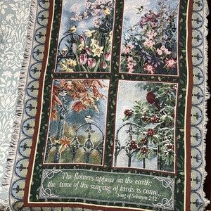 Floral and Bird Tapestry Throw Blanket